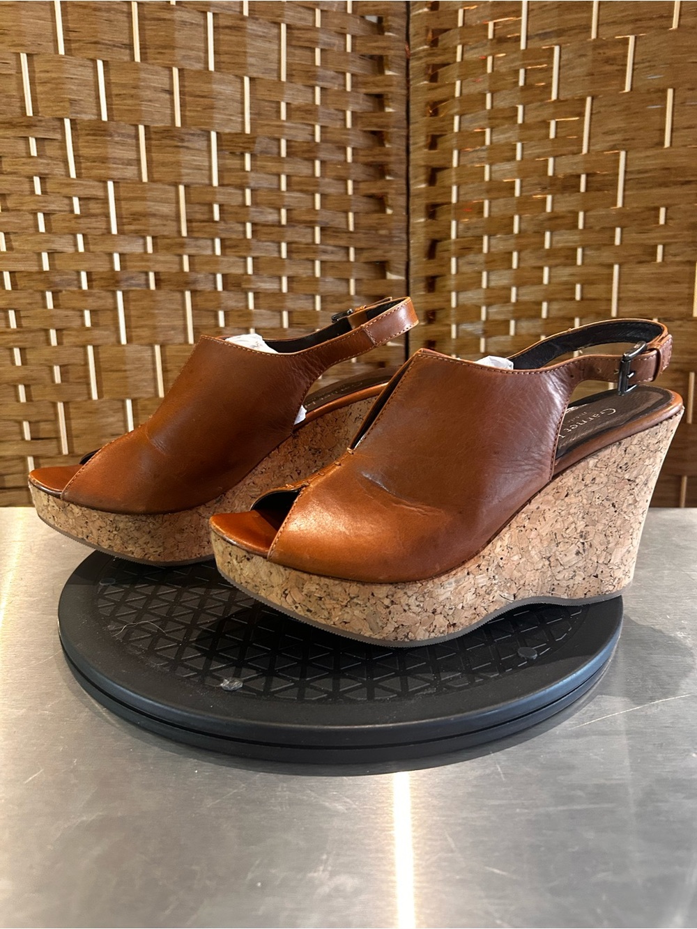 Made in Italy Leather Cork Wedge Slingback Sandals Garnet Hill Sz 7
